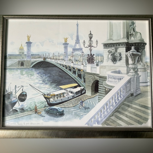 19 1/2 x 15 1/2 framed painting print of Paris eiffel tour st-alexander bridge - Picture 4 of 5